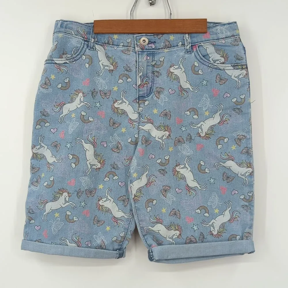 The Children's Place Girl's Skimmer Unicorn Light Wash Jean Shorts Size 16 NWT